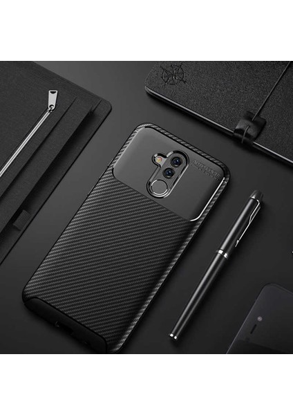 Huawei Mate 20 Lite Kılıf Karbon Silikon Case Siyah