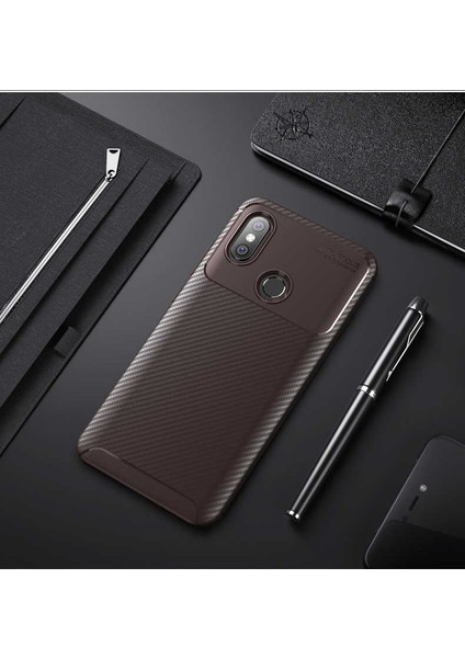 Xiaomi Redmi Note 6 Pro Kılıf Karbon Silikon Case Kahverengi