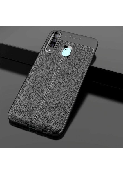 Samsung Galaxy A20S Kılıf Deri Tarzı Niss Silikon Case Siyah