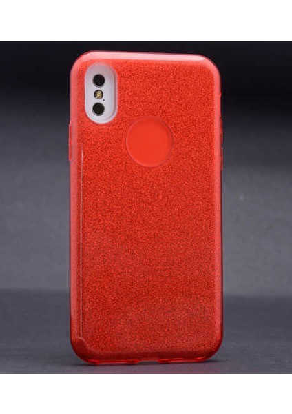 Apple iPhone x Kılıf Simli Parlak Shining Kapak Kırmızı