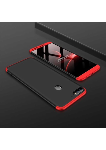 Huawei Y7 2018 Kılıf Ays Kapak Siyah - Kırmızı