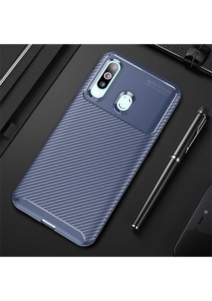 Samsung Galaxy A20S Kılıf Karbon Silikon Case Lacivert