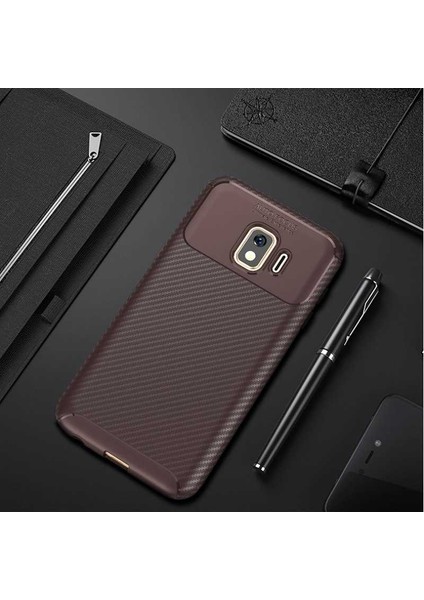 Samsung Galaxy J2 Core Kılıf Karbon Silikon Case Kahverengi