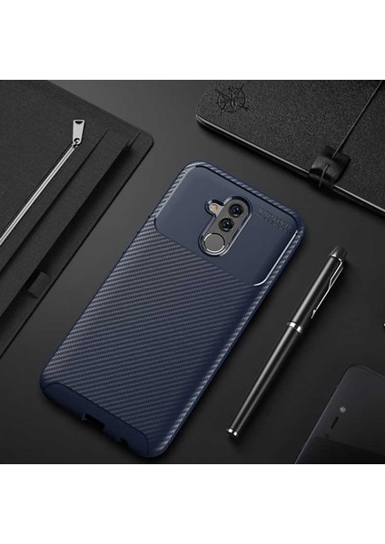 Huawei Mate 20 Lite Kılıf Karbon Silikon Case Lacivert