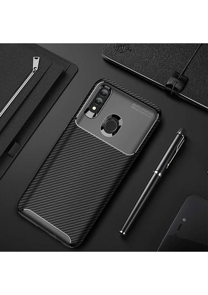 Huawei P Smart 2019 Kılıf Karbon Silikon Case Siyah