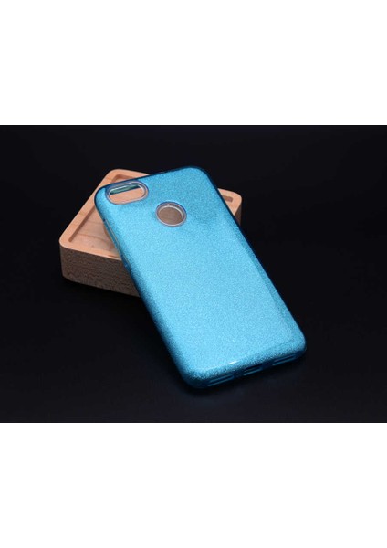 Huawei Y7 2018 Kılıf Simli Parlak Shining Kapak Mavi