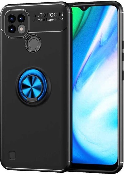 Realme C25 Kılıf Yüzüklü Magnetli Ravel Case Siyah - Mavi