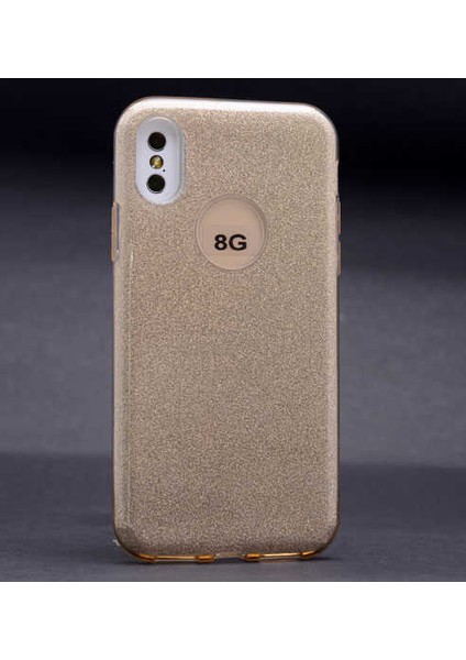 Apple iPhone x Kılıf Simli Parlak Shining Kapak Gold