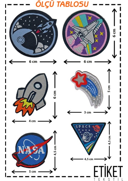 Ütü Ile Yapışan Dokuma Arma Seti Uzay Temalı İşlemeli Arma Yama - Kıyafet ve Aksesuarlar İçin Patch - Uzay, Nasa, Roket, Yıldız ve Space Desenli Arma