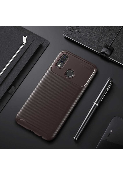 Huawei P20 Lite Kılıf Karbon Silikon Case Kahverengi