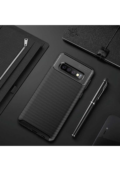 Samsung Galaxy S10 Kılıf Karbon Silikon Case Siyah