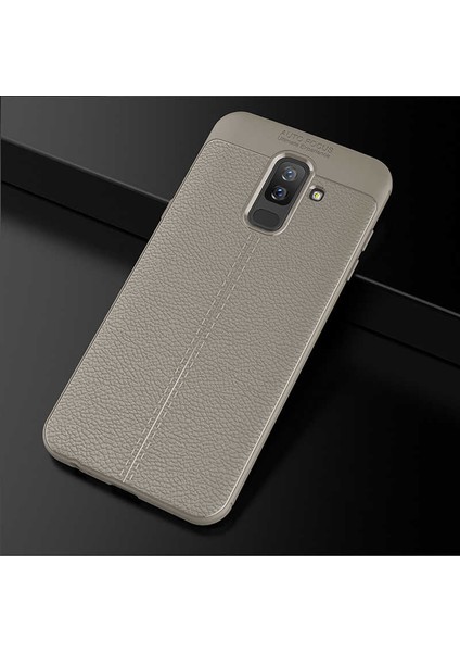 Samsung Galaxy A6 Plus 2018 Kılıf Deri Tarzı Niss Silikon Case Gri