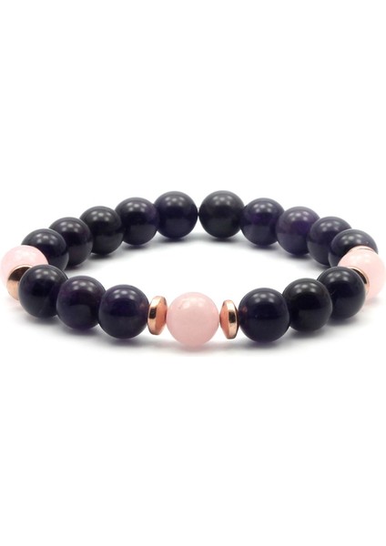 Sertifikalı Ametist - Pembe Kuvars Doğal Taş Bileklik 8 mm