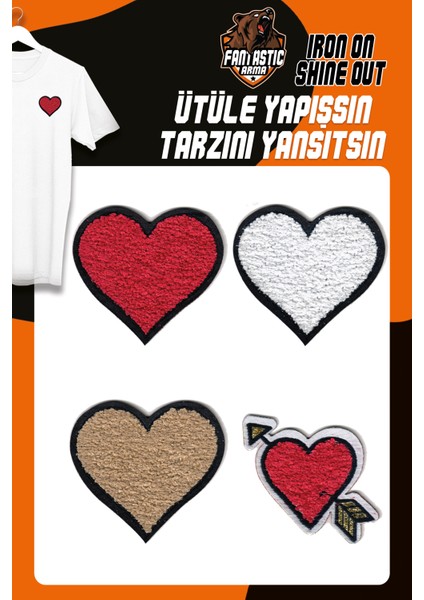 Ütü Ile Yapışan Dokuma Peluş Arma Seti Patch Yama Kalp Modeli