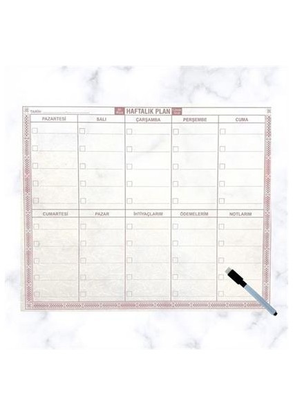 Şeffaf Kendiliğinden Yapışkanlı Kalemli Haftalık Planlayıcı 40CM-50CM