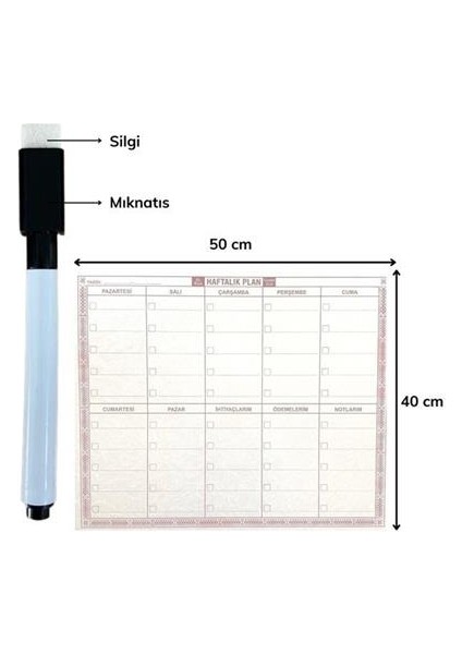 Şeffaf Kendiliğinden Yapışkanlı Kalemli Haftalık Planlayıcı 40CM-50CM modelleri