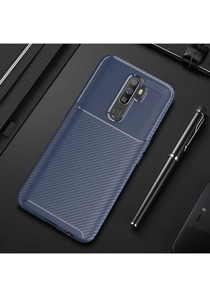 Oppo A5 2020 Kılıf Karbon Silikon Case Lacivert