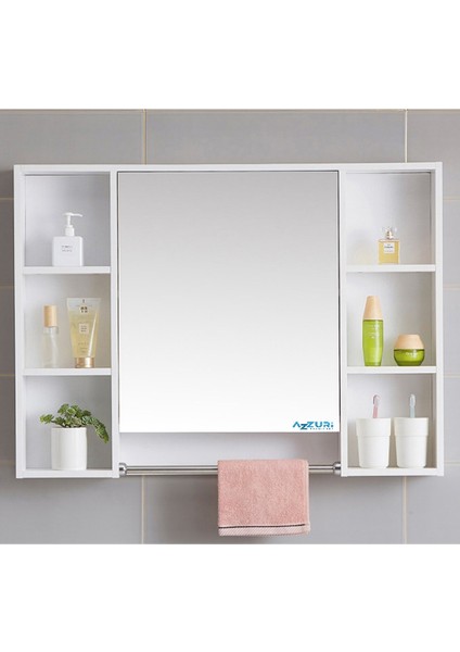 Aynalı Havlu Askılıklı 8 Bölmeli 1 Kapak Asma Banyo Dolabı 70X70CM AZR-0121 Beyaz AZR-0121