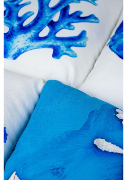 Çift Taraflı Mavi Marin Desenli 4'lü Dijital Baskılı Kırlent Kılıfı Seti 4KMBS001-CT fırsatları