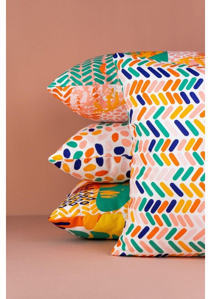 Çift Taraflı Turuncu Yeşil Tropik Geometrik Desenli 4'lü Dijital Baskılı Kırlent Kılıfı Seti 4KMBS247-CT modelleri