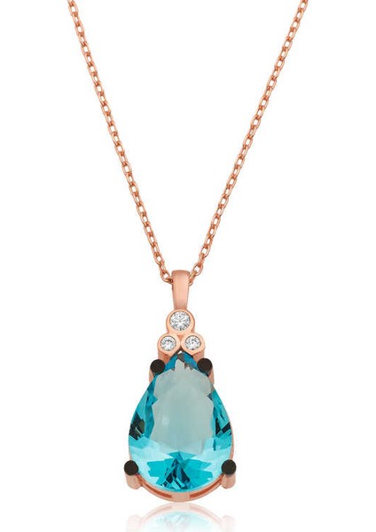 Gümüş Mavi Topaz Damla Bayan Kolye SL5803