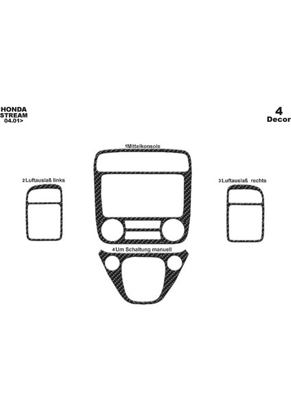 Meriç® Honda Stream Ön Torpido Kaplama Maun 4 Parça 2001-2005