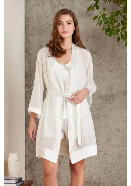 Pierre Cardin 7085 Kadın Çeyizlik Dantelli Saten 4'lü Set-Ekru