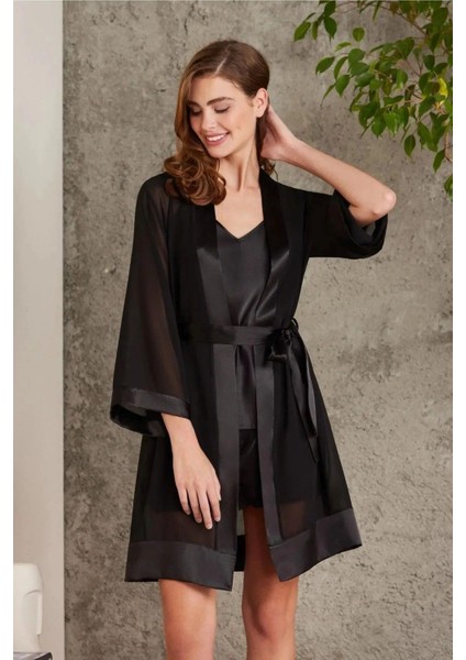 Pierre Cardin 7085 Kadın Çeyizlik Dantelli Saten 4'lü Set-Siyah