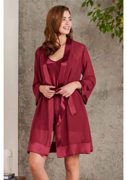 Pierre Cardin 7085 Kadın Çeyizlik Dantelli Saten 4'lü Set-Bordo