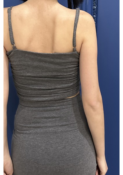 Yeşil Jarse Büzgülü Askılı Crop Bluz modelleri