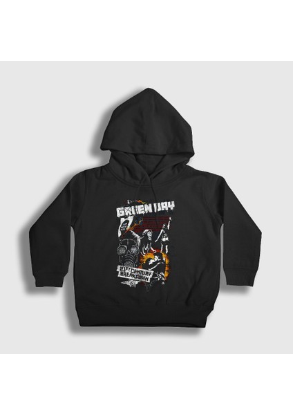 Unisex Çocuk Siyah Breakdown V2 Green Day Kapüşonlu Sweatshirt