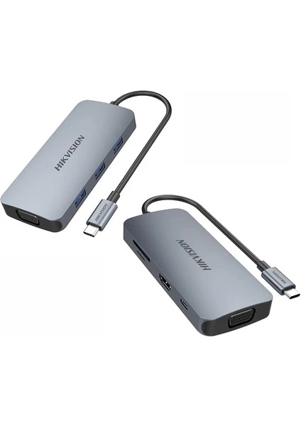 Hıkvısıon USB Hub 3.0 Udb Çoklayıcı 8in1 Dizüstü ve Bilgisayar Pc Kullanımı Için USB 3.0 Type-C Güç Çıkışlı DS401 (8 Port USB 3.0+Vga+Hdmi+Tf Kart+Type-C)