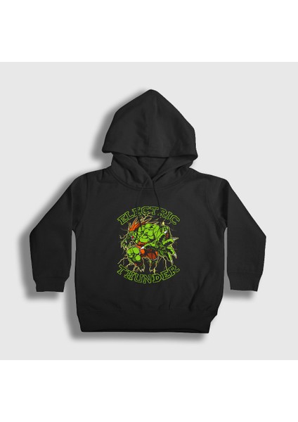 Unisex Çocuk Siyah Blanka Oyun Street Fighter Kapüşonlu Sweatshirt