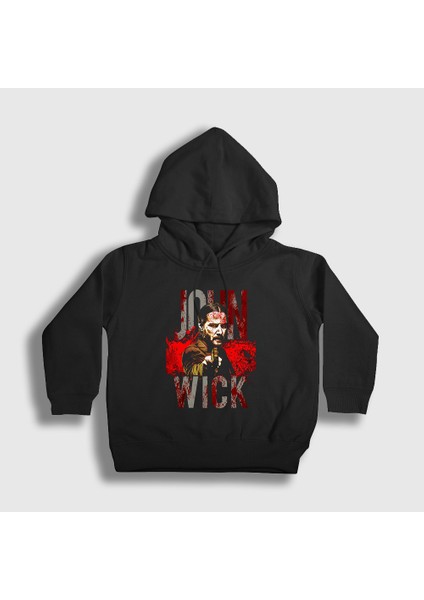 Unisex Çocuk Siyah Blood John Wick Kapüşonlu Sweatshirt
