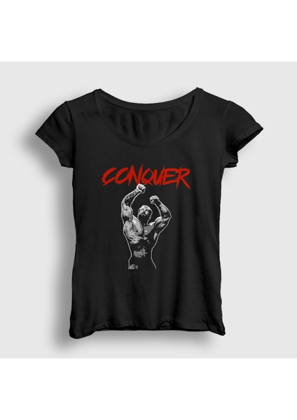 Kadın Siyah Conquer Gym Spor Chris Bumstead T-Shirt