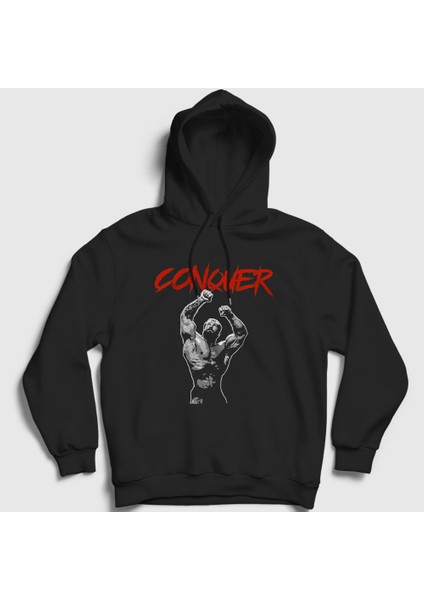 Unisex Siyah Conquer Gym Spor Chris Bumstead Kapüşonlu Sweatshirt