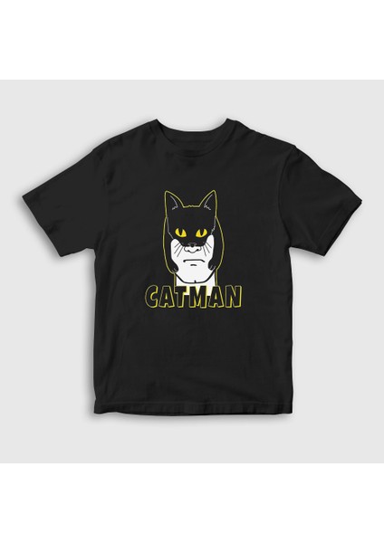 Unisex Çocuk Siyah Catman Kedi T-Shirt