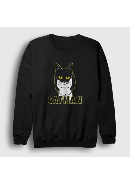 Unisex Siyah Catman Kedi Sweatshirt
