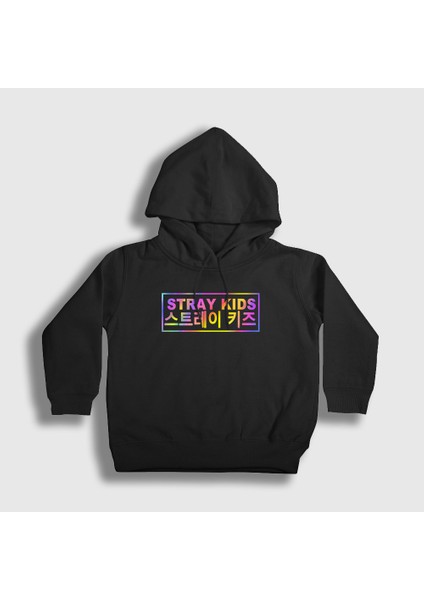 Unisex Çocuk Siyah Colors Stray Kids Kapüşonlu Sweatshirt
