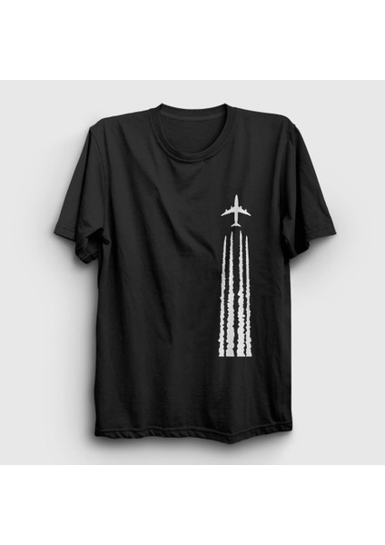 Unisex Siyah Contrail Pilot Airplane Uçak T-Shirt