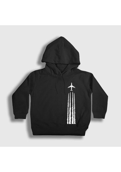Unisex Çocuk Siyah Contrail Pilot Airplane Uçak Kapüşonlu Sweatshirt