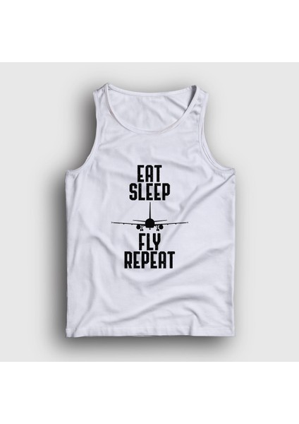 Unisex Beyaz Eat Sleep Fly Repeat Pilot Airplane Uçak Atlet