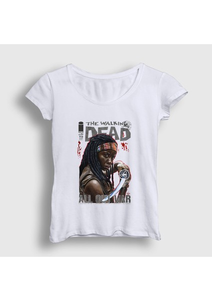 Kadın Beyaz Fight Michonne The Walking Dead T-Shirt