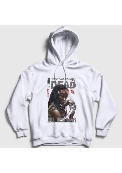 Unisex Beyaz Fight Michonne The Walking Dead Kapüşonlu Sweatshirt