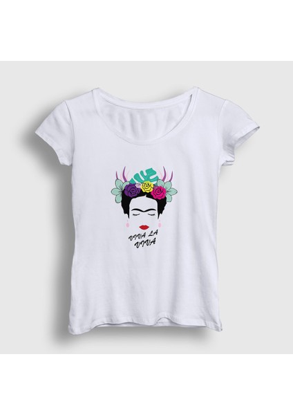 Kadın Beyaz Flowers Frida Kahlo T-Shirt