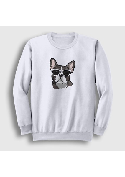 Unisex Beyaz French Bulldog Köpek Sweatshirt