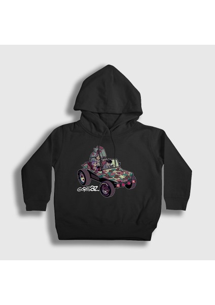 Unisex Çocuk Siyah Geep Gorillaz Kapüşonlu Sweatshirt