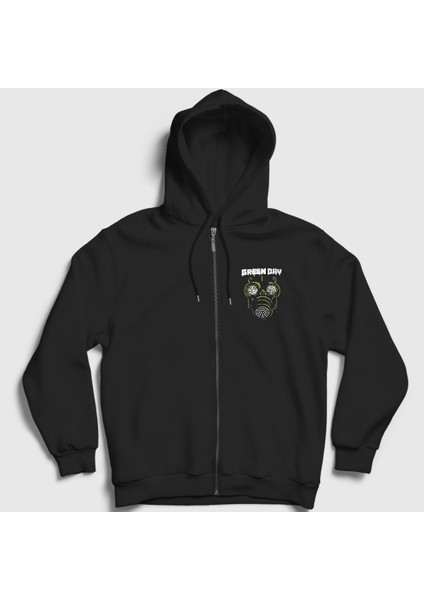 Unisex Siyah Gas Green Day Fermuarlı Kapüşonlu Sweatshirt