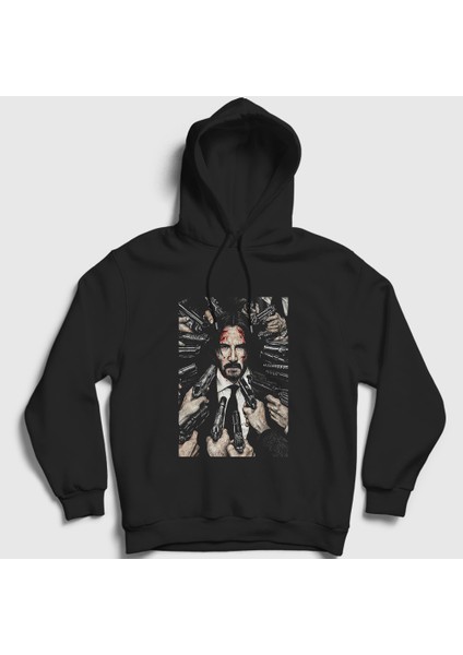 Unisex Siyah Guns John Wick Kapüşonlu Sweatshirt