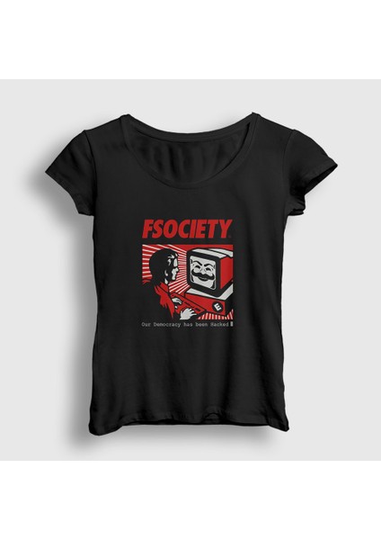 Kadın Siyah Hacker Mr Robot T-Shirt